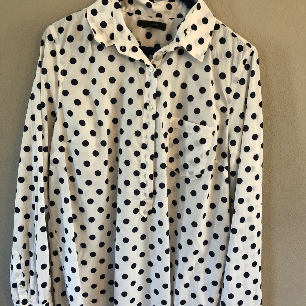Navy and White Polka Dot Blouse